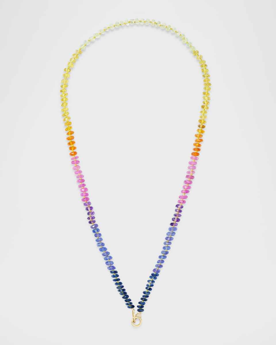 18K Yellow Gold Mixed Stone Bead & Diamond Clasp Necklace